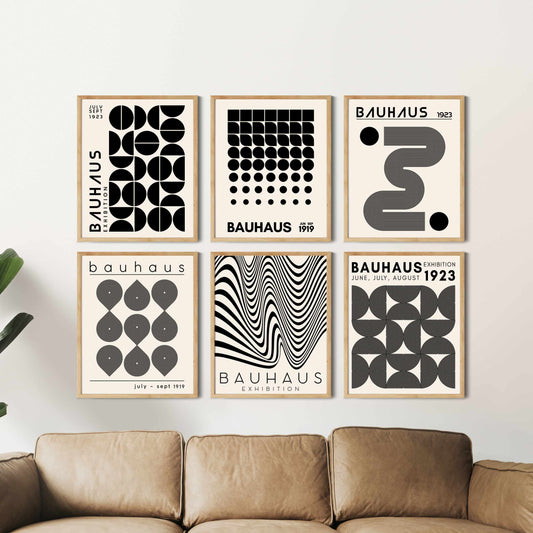 Printed Bauhaus Mid Century Modern Wall Art Set of 6 Prints
