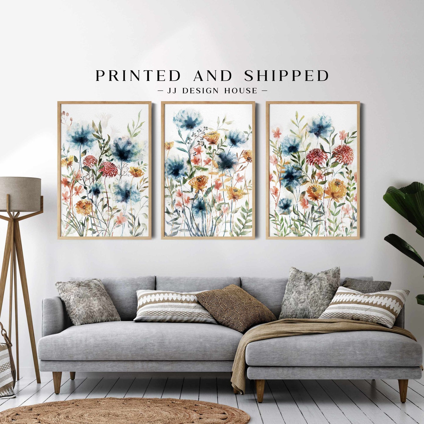 Printed Wildflowers Field of Flowers Set of 3 Prints