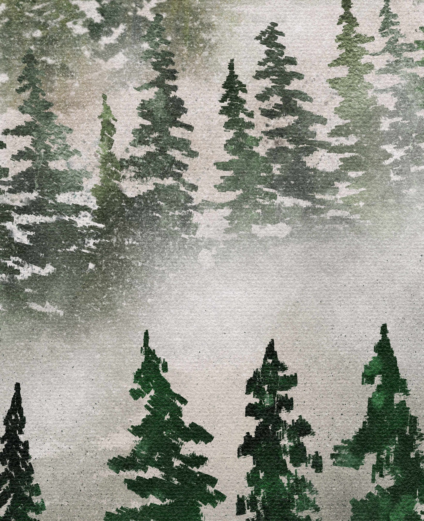 Printed Misty Green Forest Wall Art Set of 3 Prints