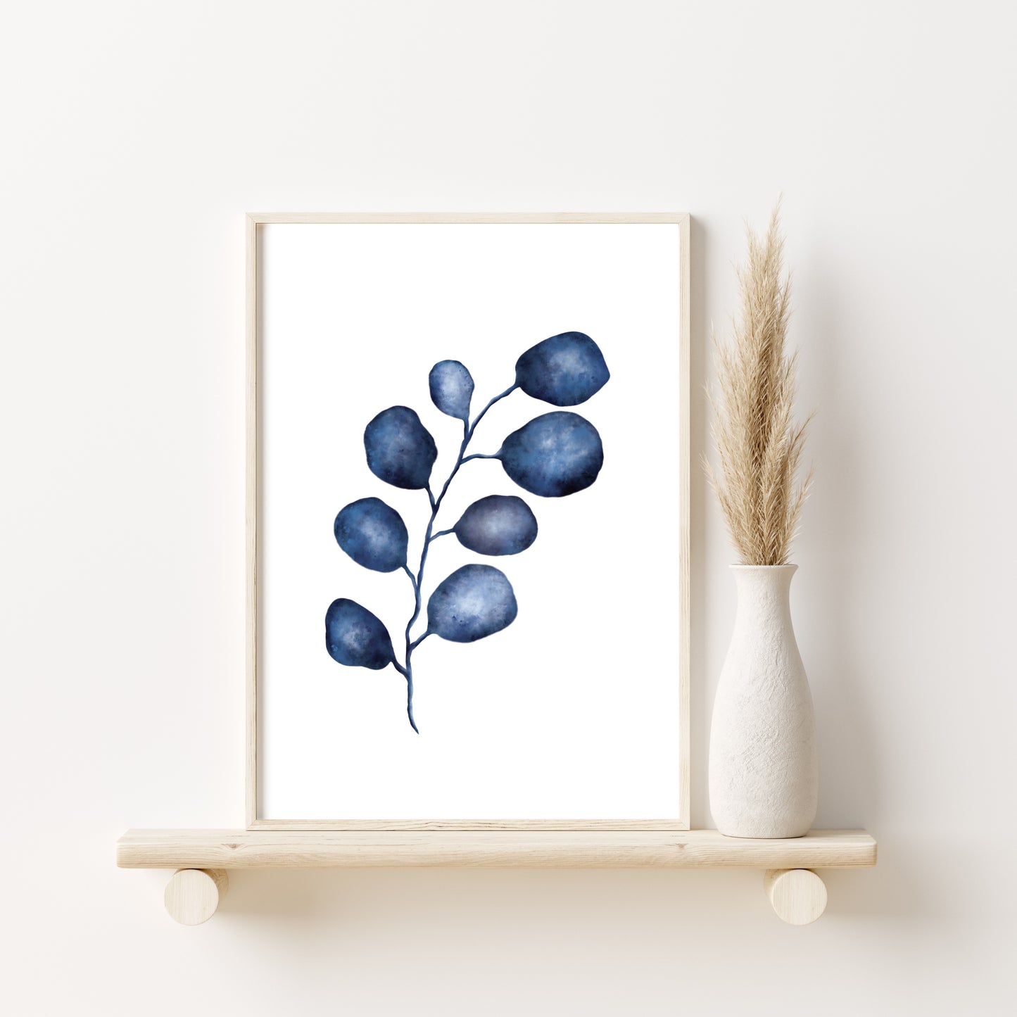 Printed Art  Blue Leaves Watercolor Painting Set