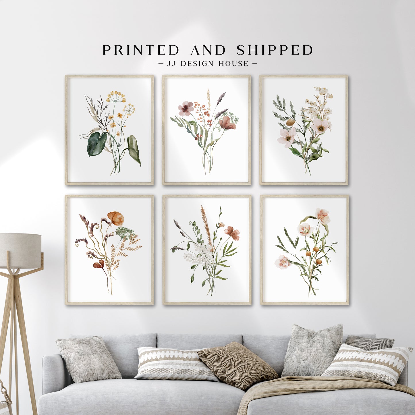 Printed Watercolor Botanical Set of 6