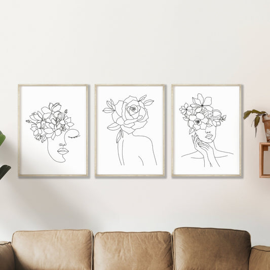 Printed Art Minimalist Woman Line Art Set