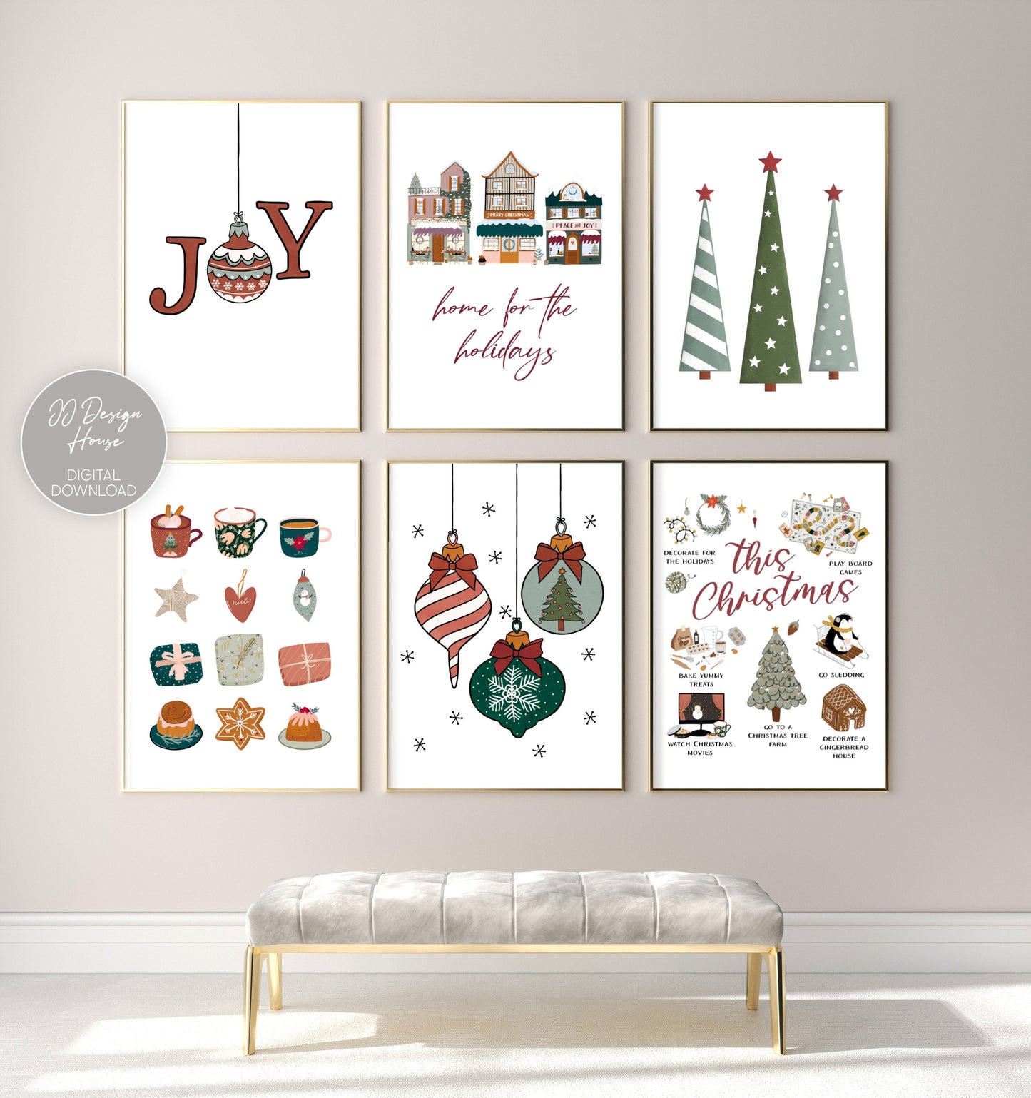 Printable Christmas Decor, Christmas Wall Art Set of 10