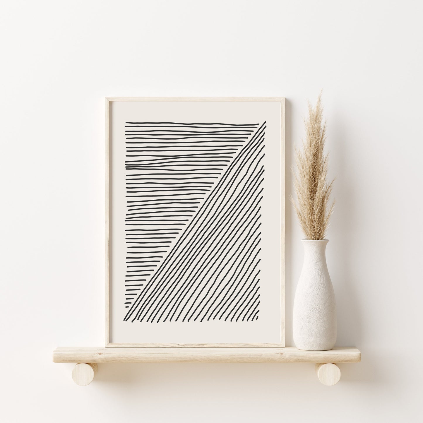 Printed Art Minimalist Wall Art Set of 3 Prints, Black Beige Wall Art, Abstract Line Art Prints