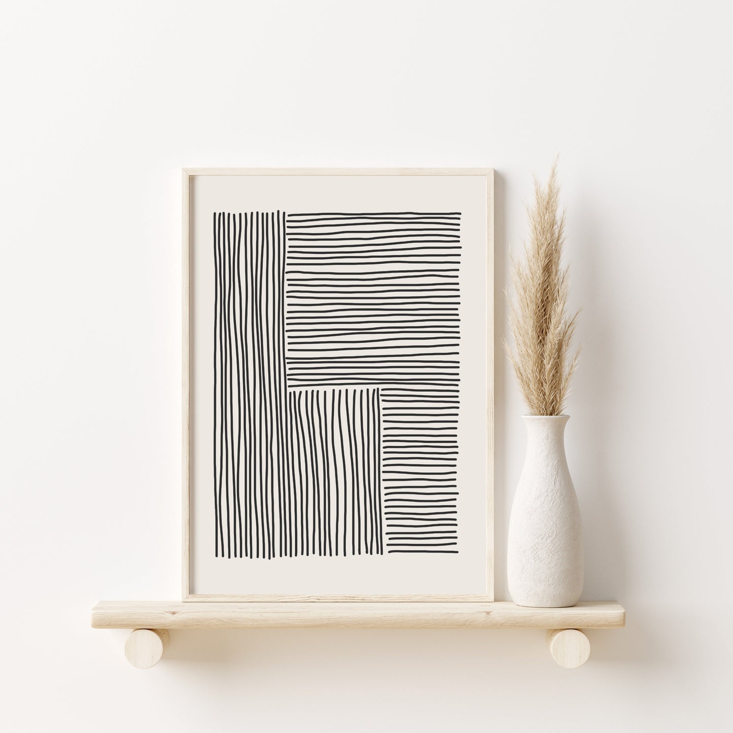 Printed Art Minimalist Wall Art Set of 3 Prints, Black Beige Wall Art, Abstract Line Art Prints