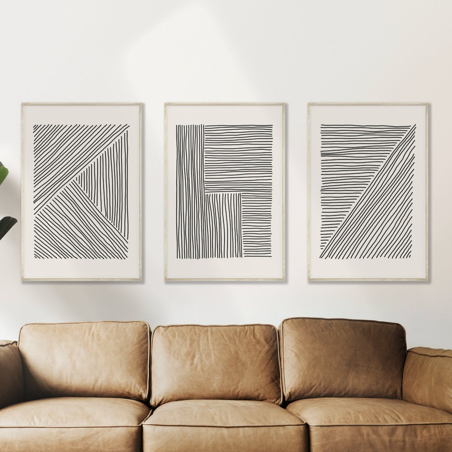 Printed Art Minimalist Wall Art Set of 3 Prints, Black Beige Wall Art, Abstract Line Art Prints