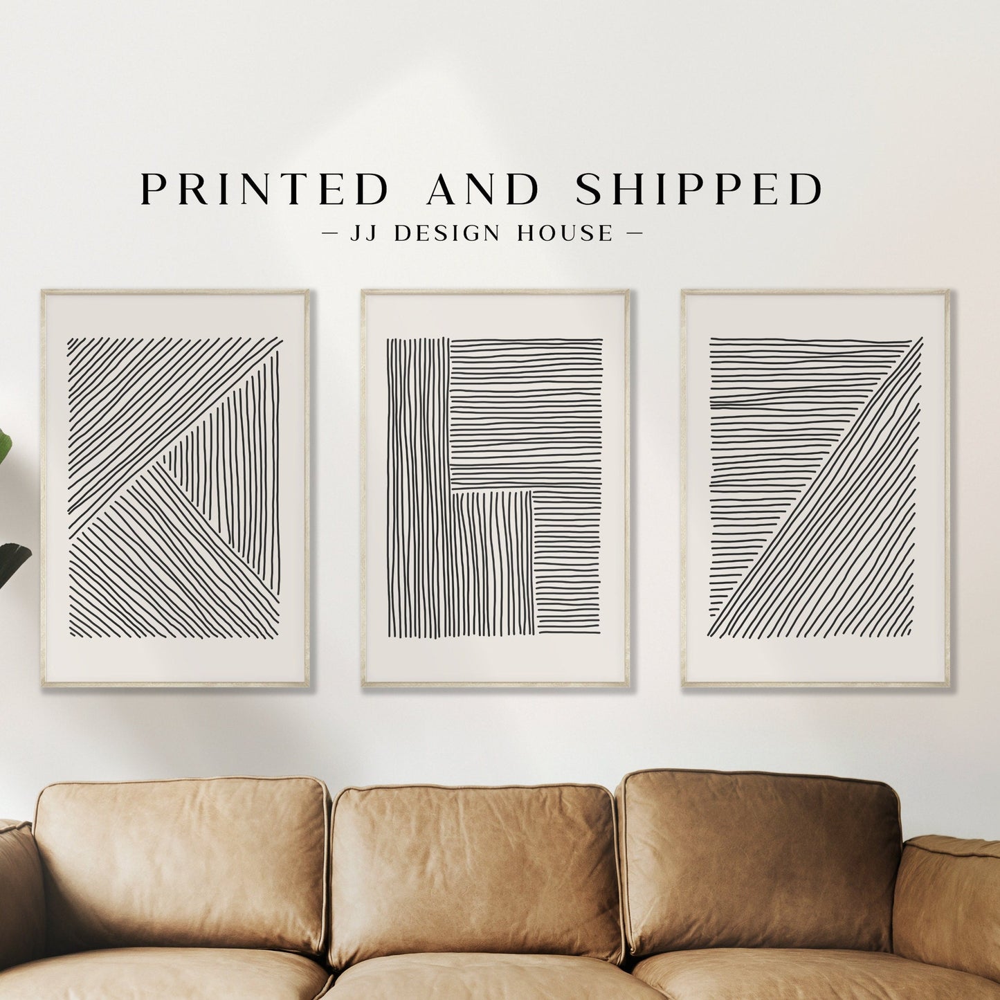Printed Art Minimalist Wall Art Set of 3 Prints, Black Beige Wall Art, Abstract Line Art Prints