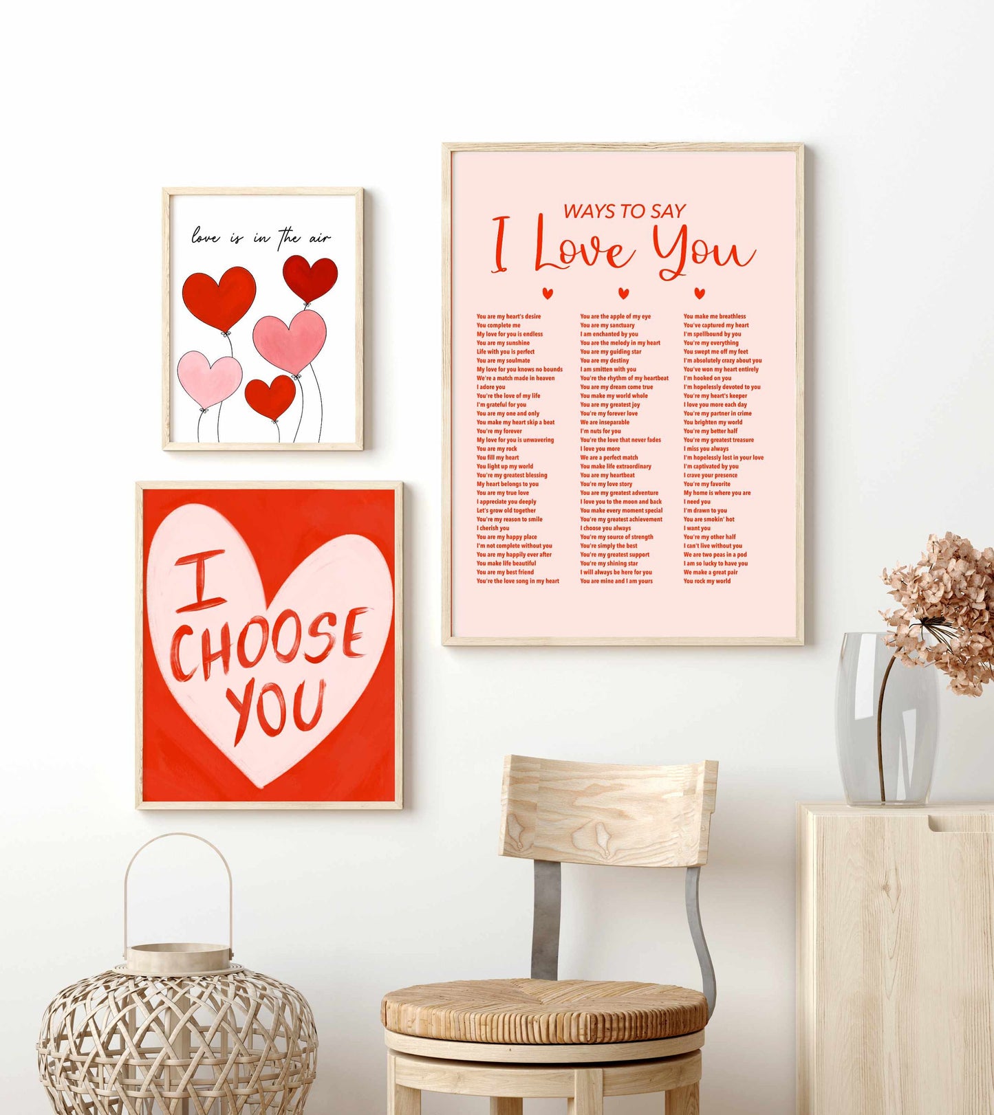 Printable Valentines Decor Printables Set of 10 - Couple Love Pink Red Wall Art