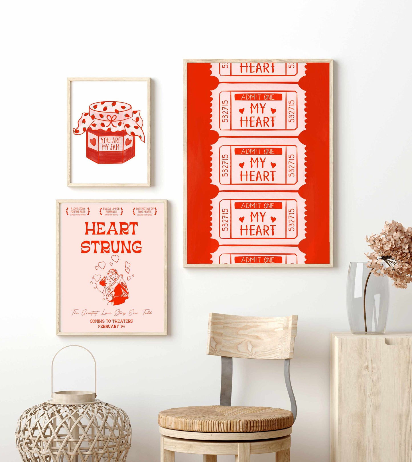 Printable Valentines Decor Printables Set of 10 - Couple Love Pink Red Wall Art