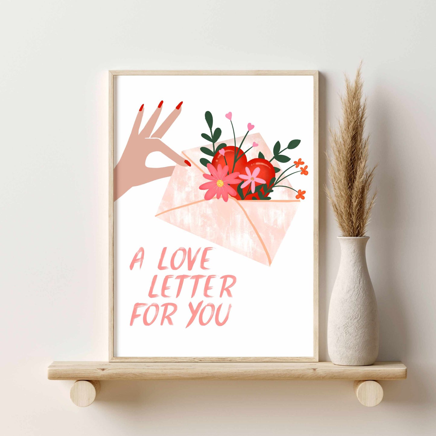 Printed Valentines Day Decor - Romantic Wall Art for Couples in Red and Pink