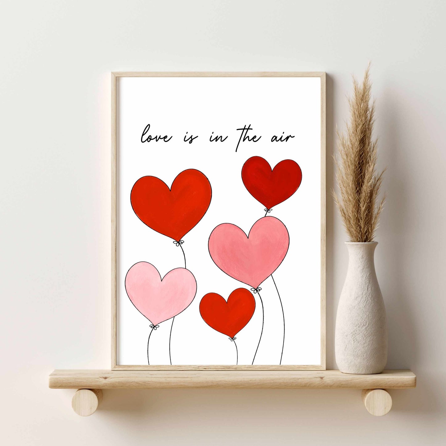 Printed Valentines Day Decor - Romantic Wall Art for Couples in Red and Pink