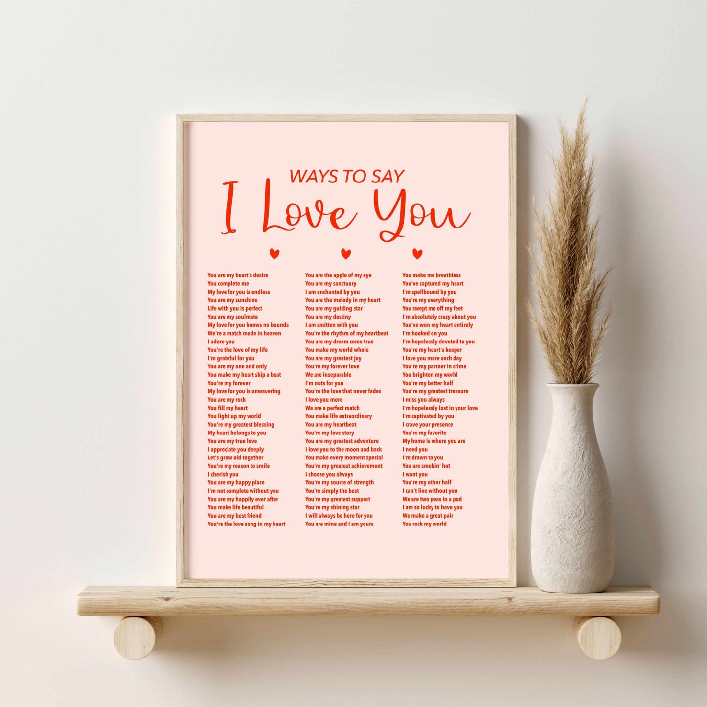 Printed Valentines Day Decor - Romantic Wall Art for Couples in Red and Pink
