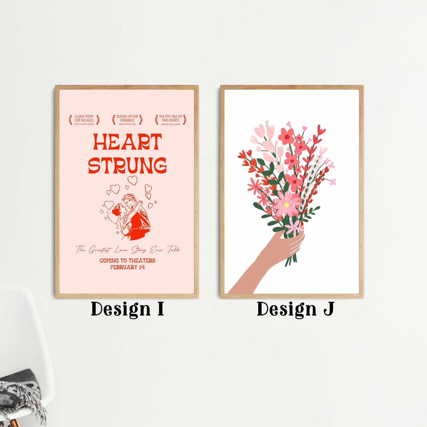 Printed Valentines Day Decor - Romantic Wall Art for Couples in Red and Pink