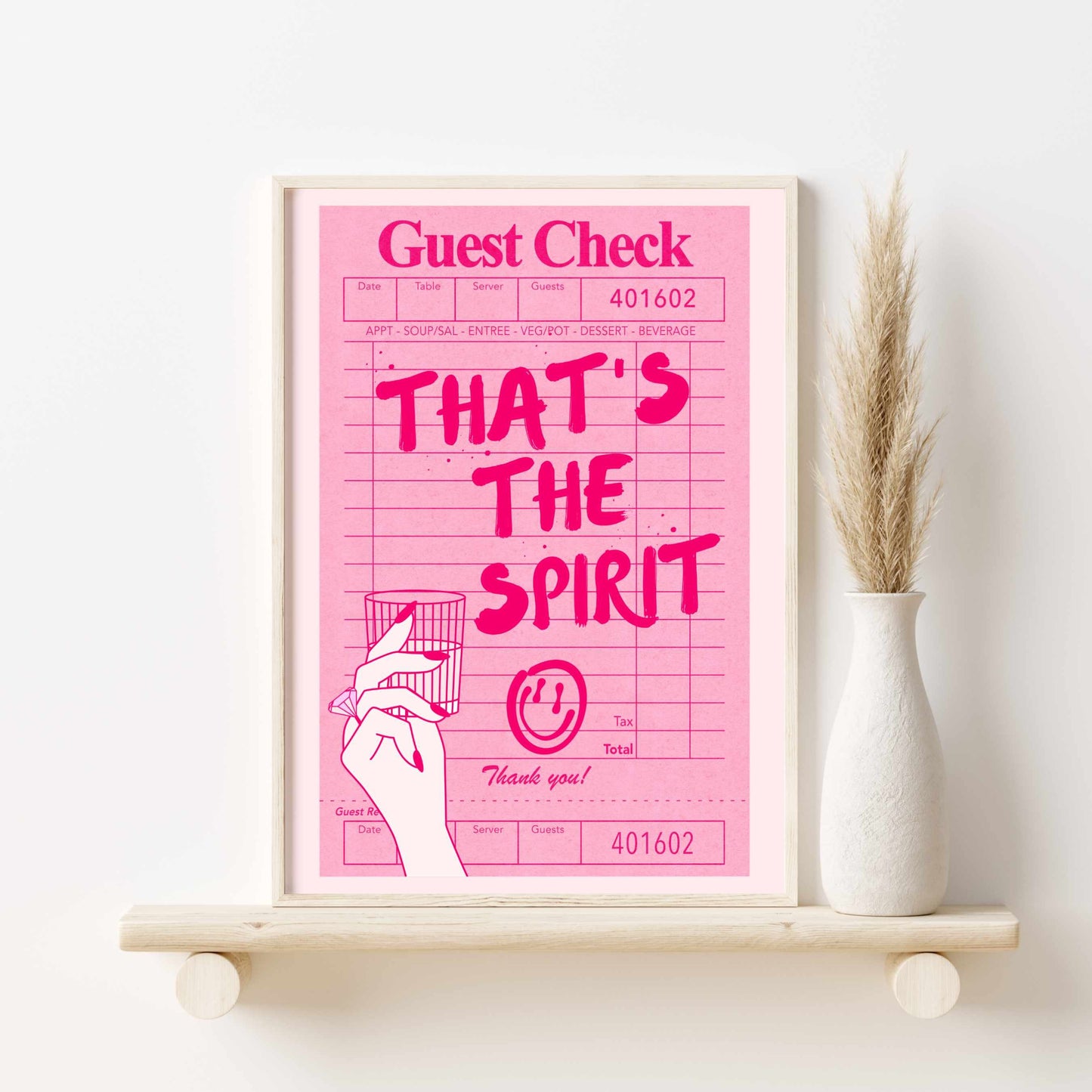 Printed That's The Spirit Pink Wall Art - Funny Bar Cart Decor - Guest Check Print