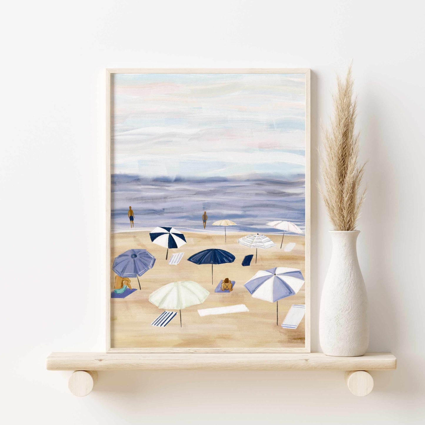 Printed Beach Wall Art - Coastal Decor with Beach Umbrellas Painting