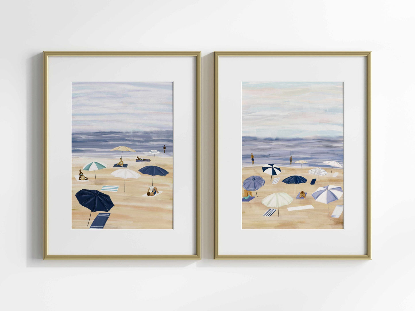 Printed Beach Wall Art - Coastal Decor with Beach Umbrellas Painting