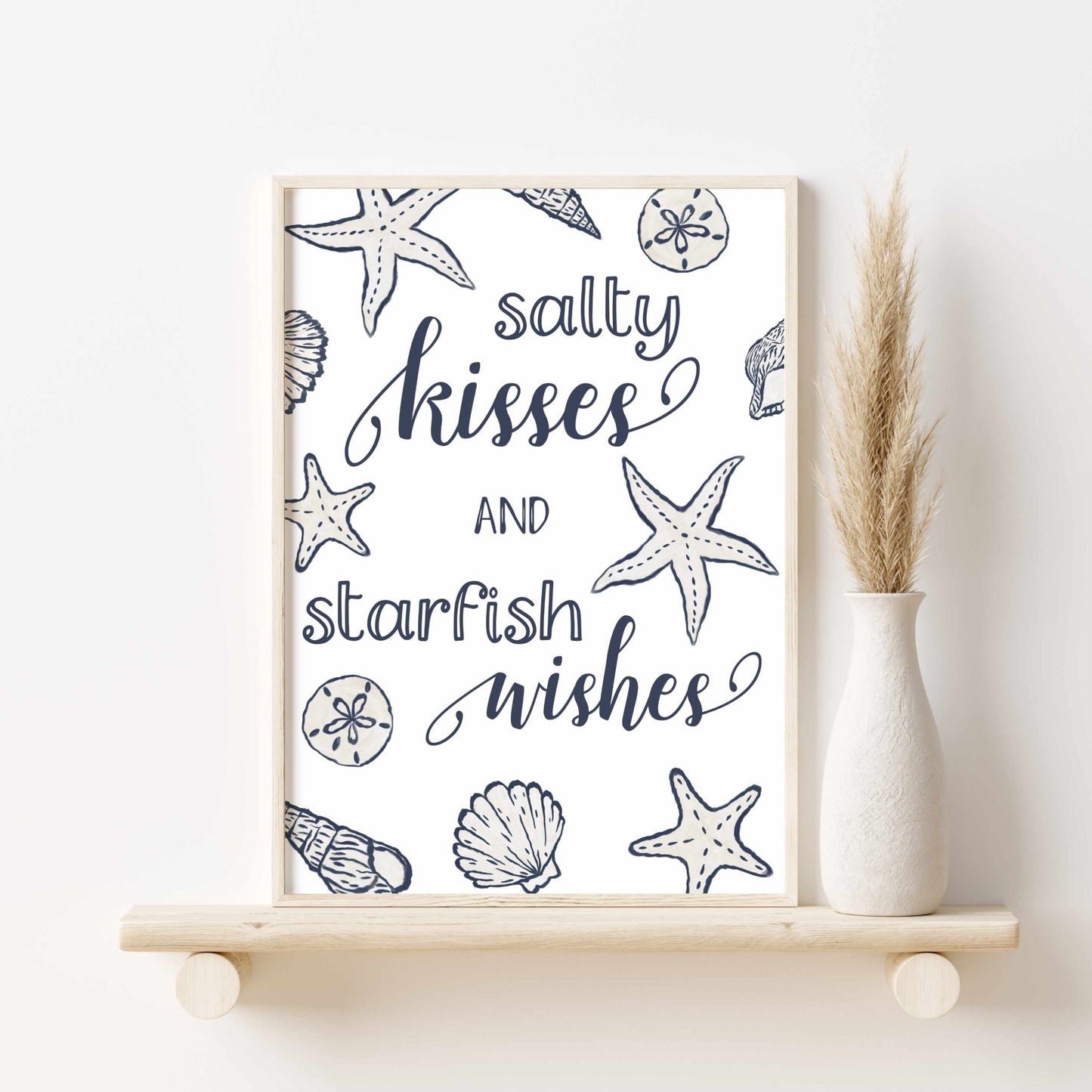 Printed Coastal Wall Art - Salty Kisses and Starfish Wishes Print