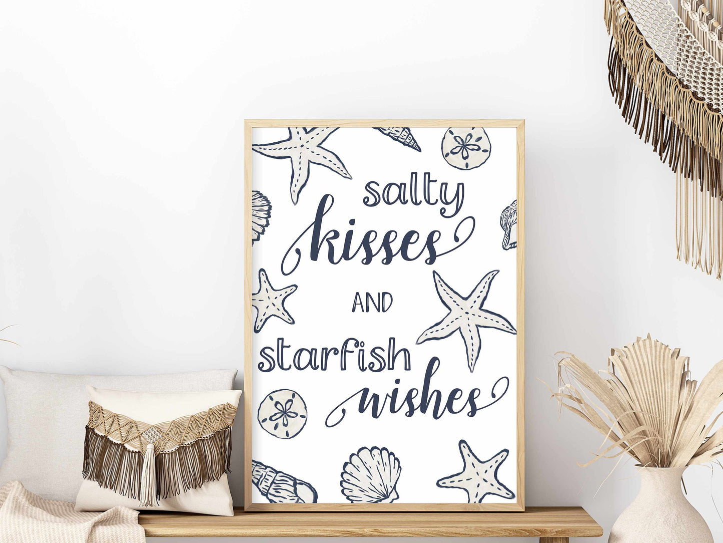 Printed Coastal Wall Art - Salty Kisses and Starfish Wishes Print
