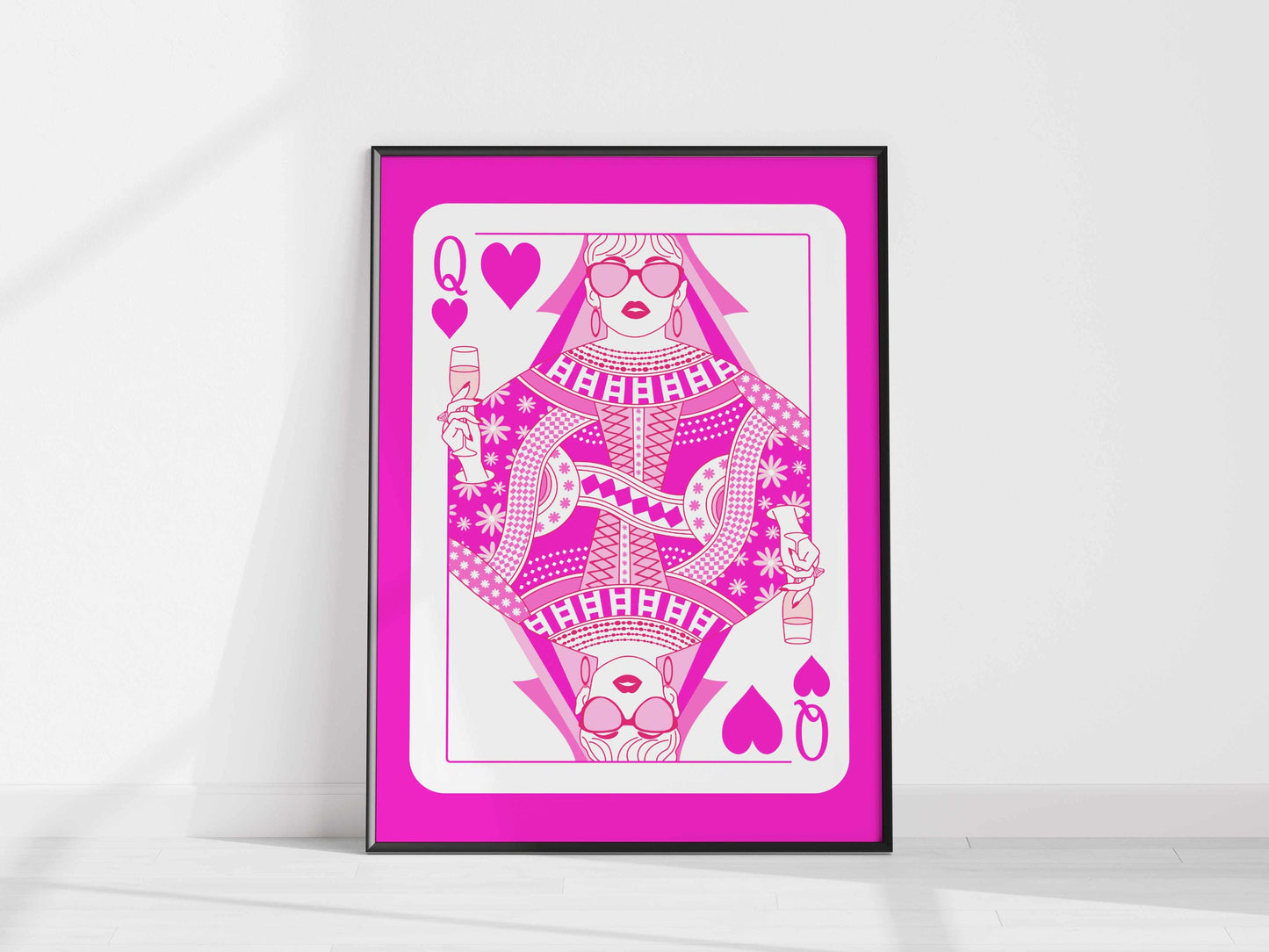 Printable Queen of Hearts Pink Wall Art - Aesthetic Y2K Poker Cards Print - College Dorm Room Decor