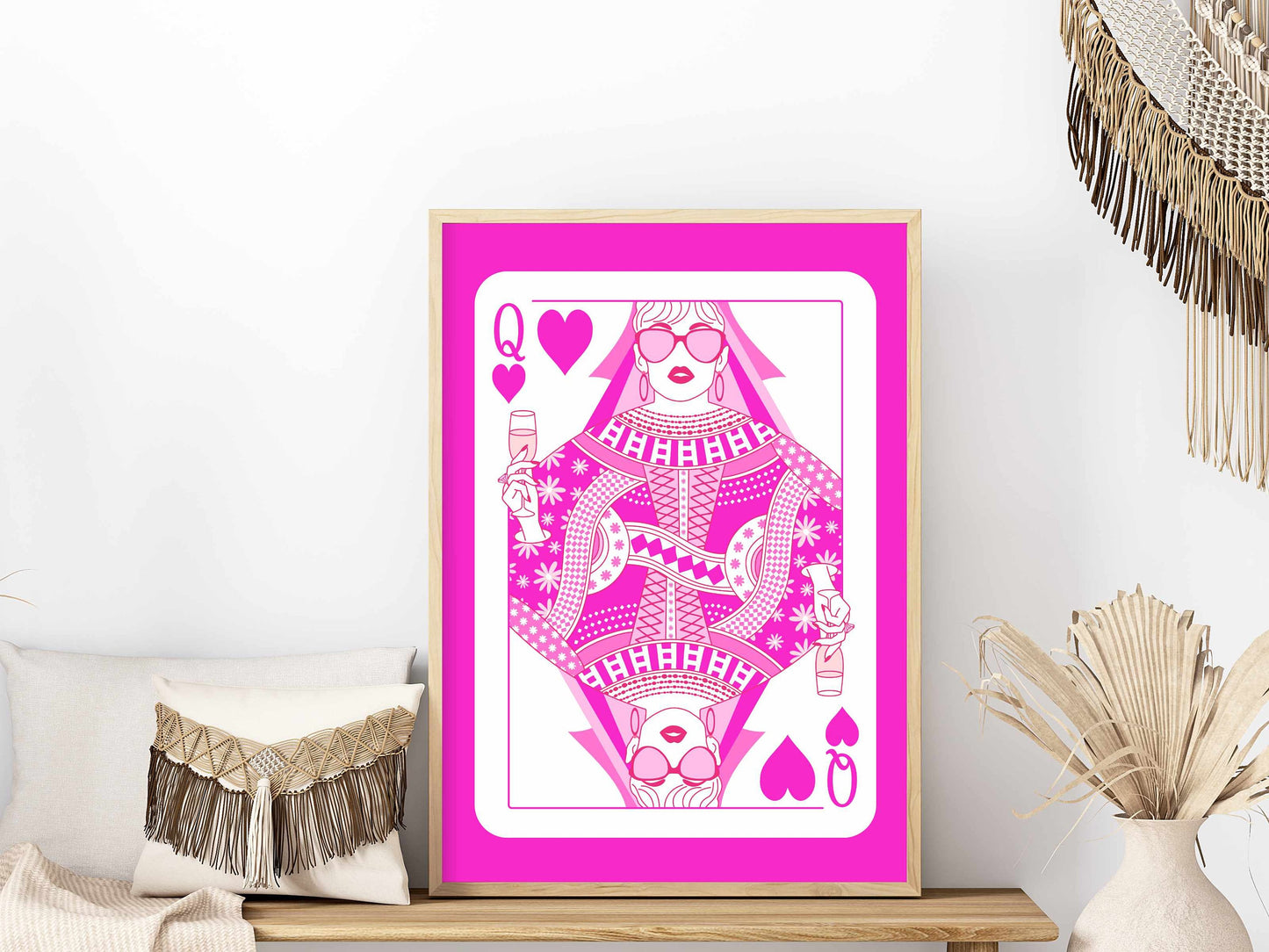 Printed Pink Queen of Hearts Wall Art - Maximalist Y2K Decor - Aesthetic College Dorm Decor