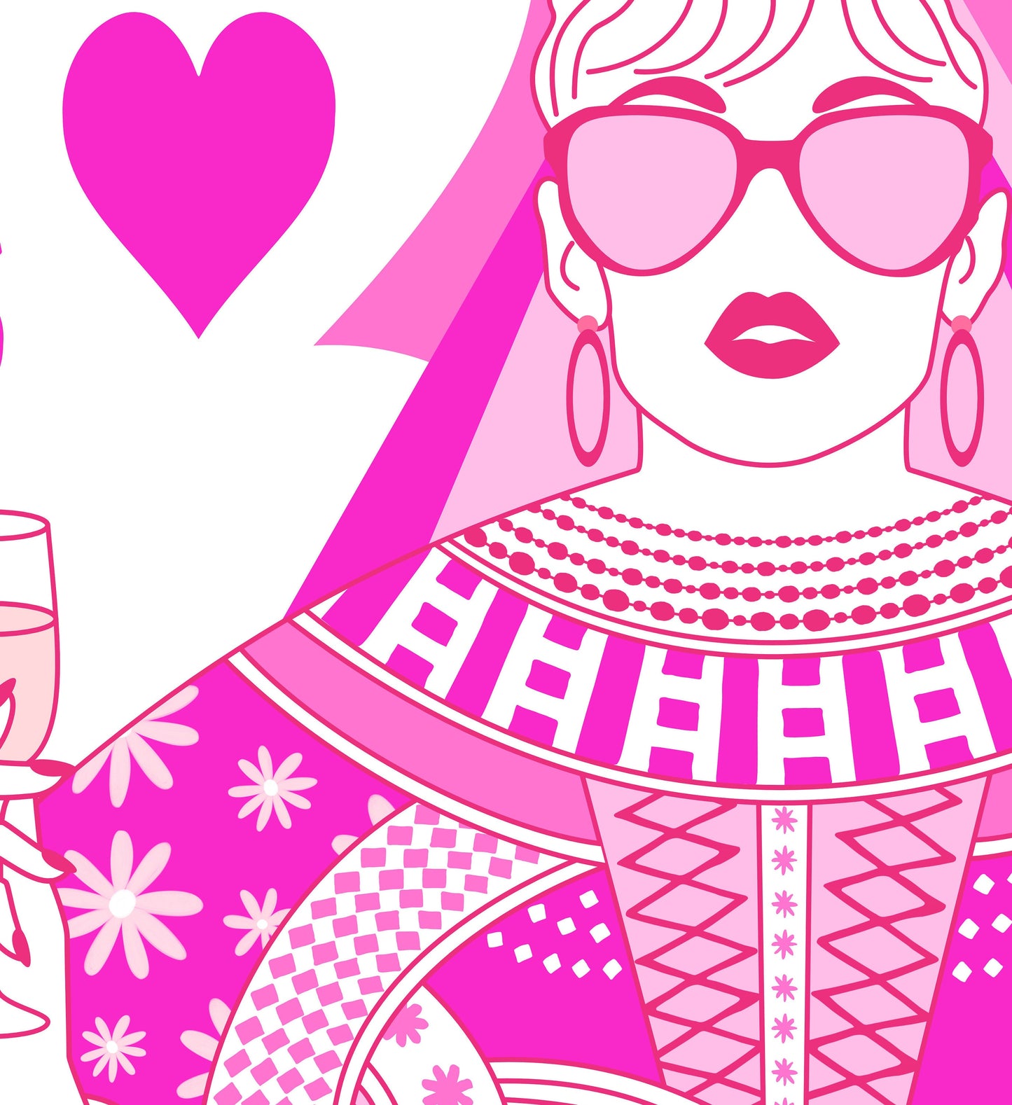 Printed Pink Queen of Hearts Wall Art - Maximalist Y2K Decor - Aesthetic College Dorm Decor