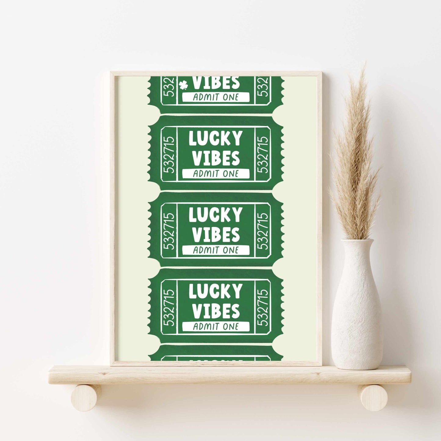 Printed Lucky Vibes Ticket Wall Art Green Decor