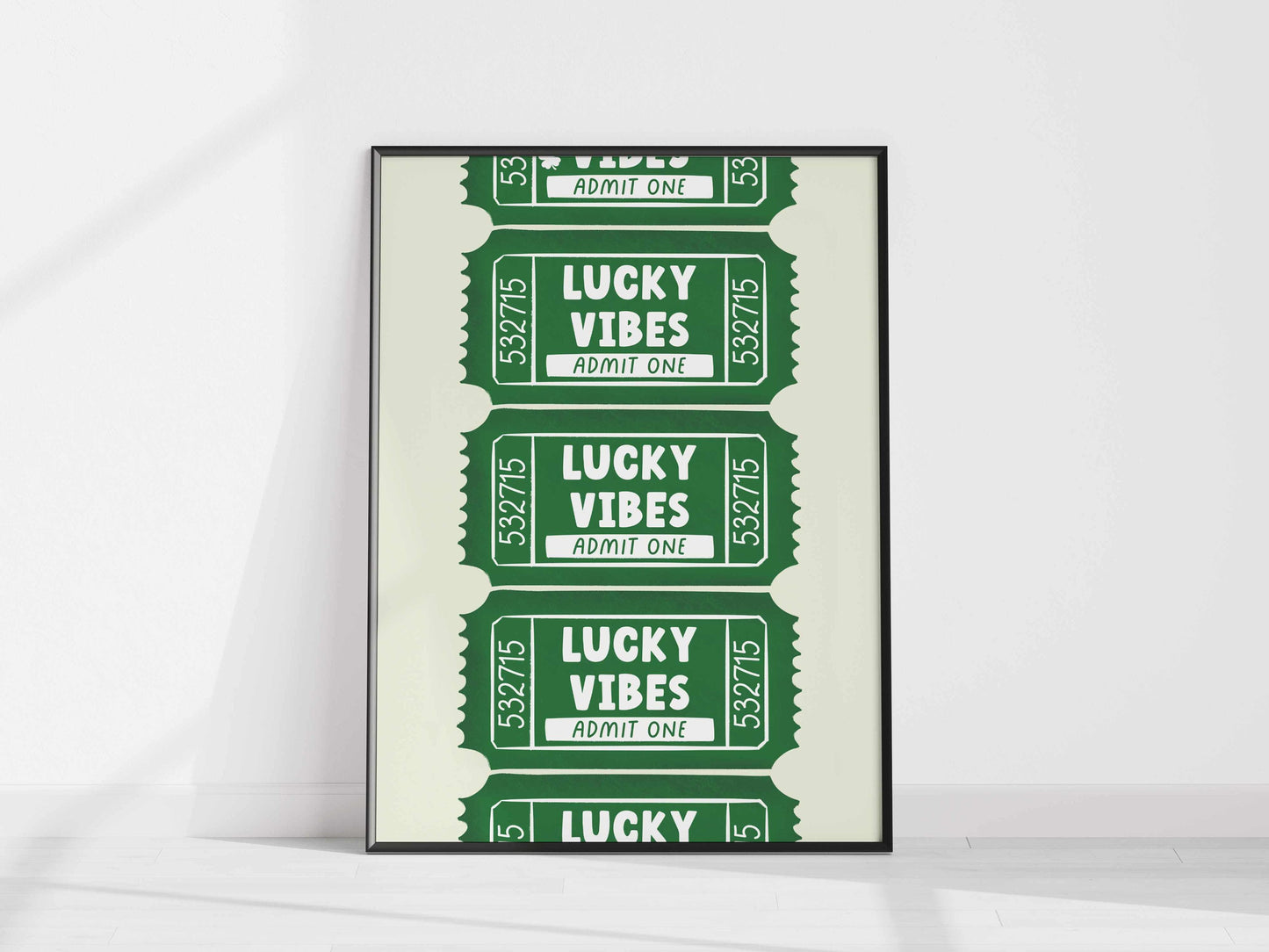 Printed Lucky Vibes Ticket Wall Art Green Decor