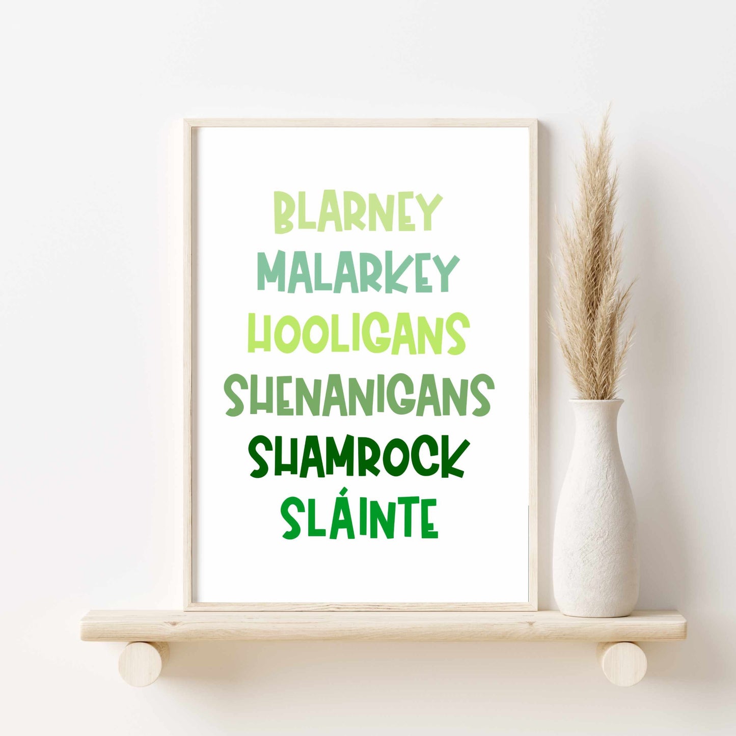 Printed Funny Irish Words Wall Art Green Decor
