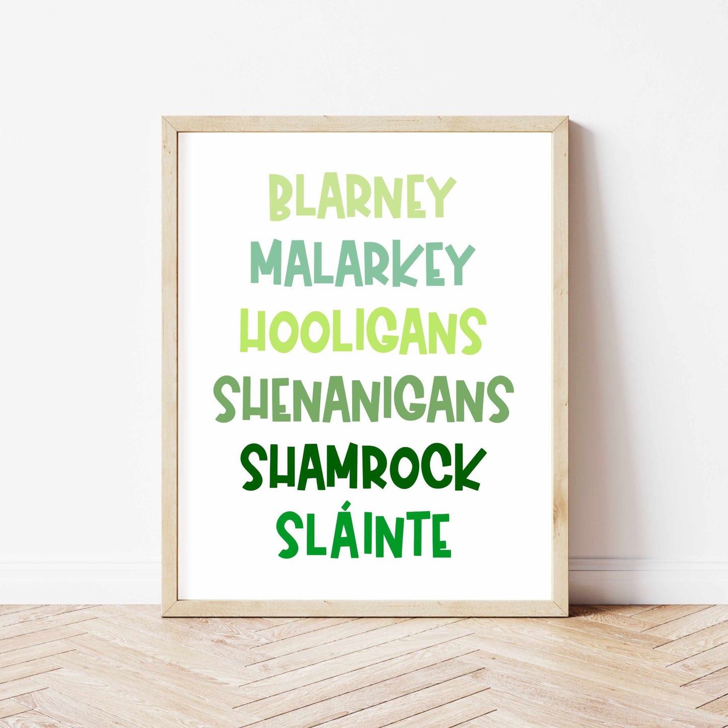 Printed Funny Irish Words Wall Art Green Decor