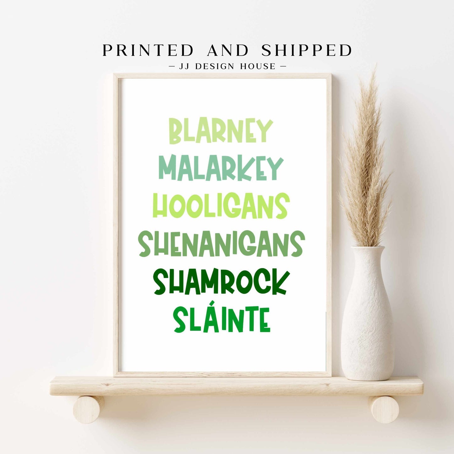 Printed Funny Irish Words Wall Art Green Decor