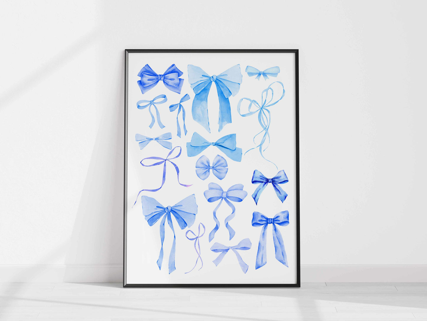 Printed Blue Coquette Room Decor Watercolor Bow Wall Art