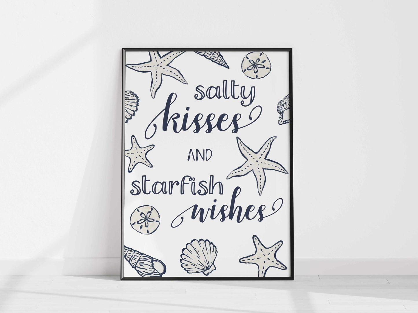 Printed Coastal Wall Art - Salty Kisses and Starfish Wishes Print
