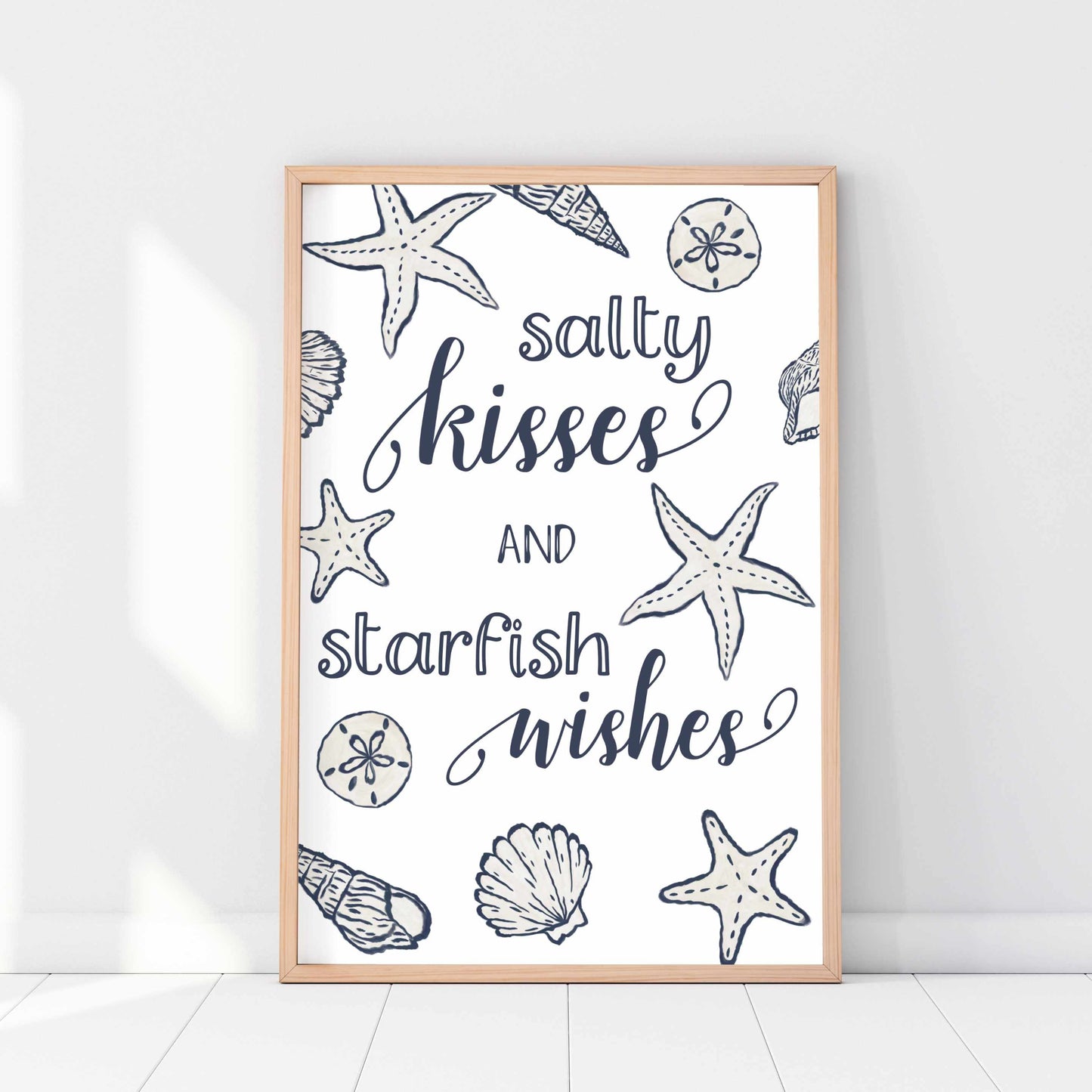 Printed Coastal Wall Art - Salty Kisses and Starfish Wishes Print