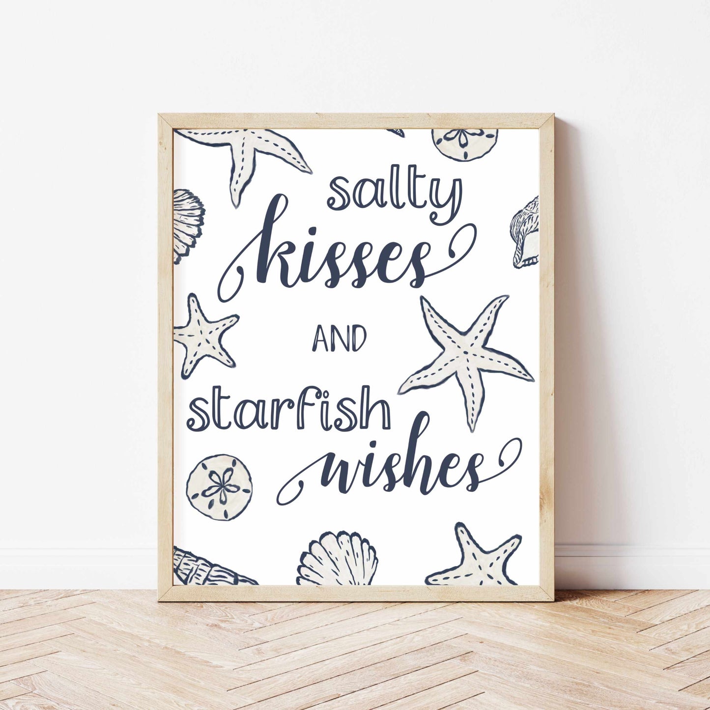 Printed Coastal Wall Art - Salty Kisses and Starfish Wishes Print