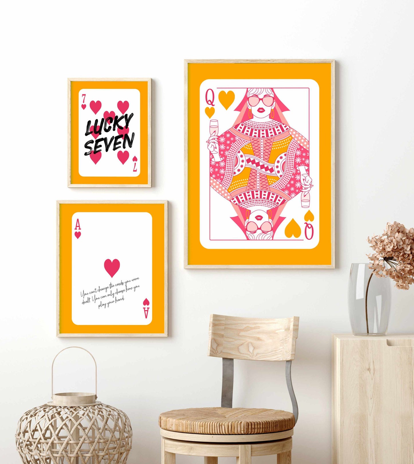 Printed Aesthetic Room Decor Poster Set, Orange Pink Wall Art