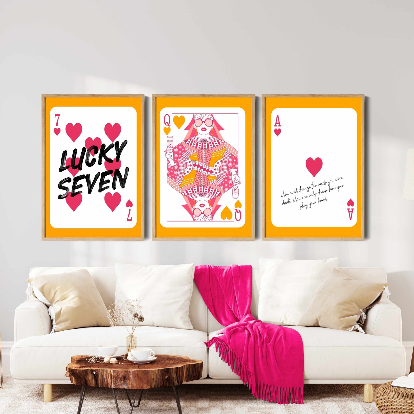 Printed Aesthetic Room Decor Poster Set, Orange Pink Wall Art