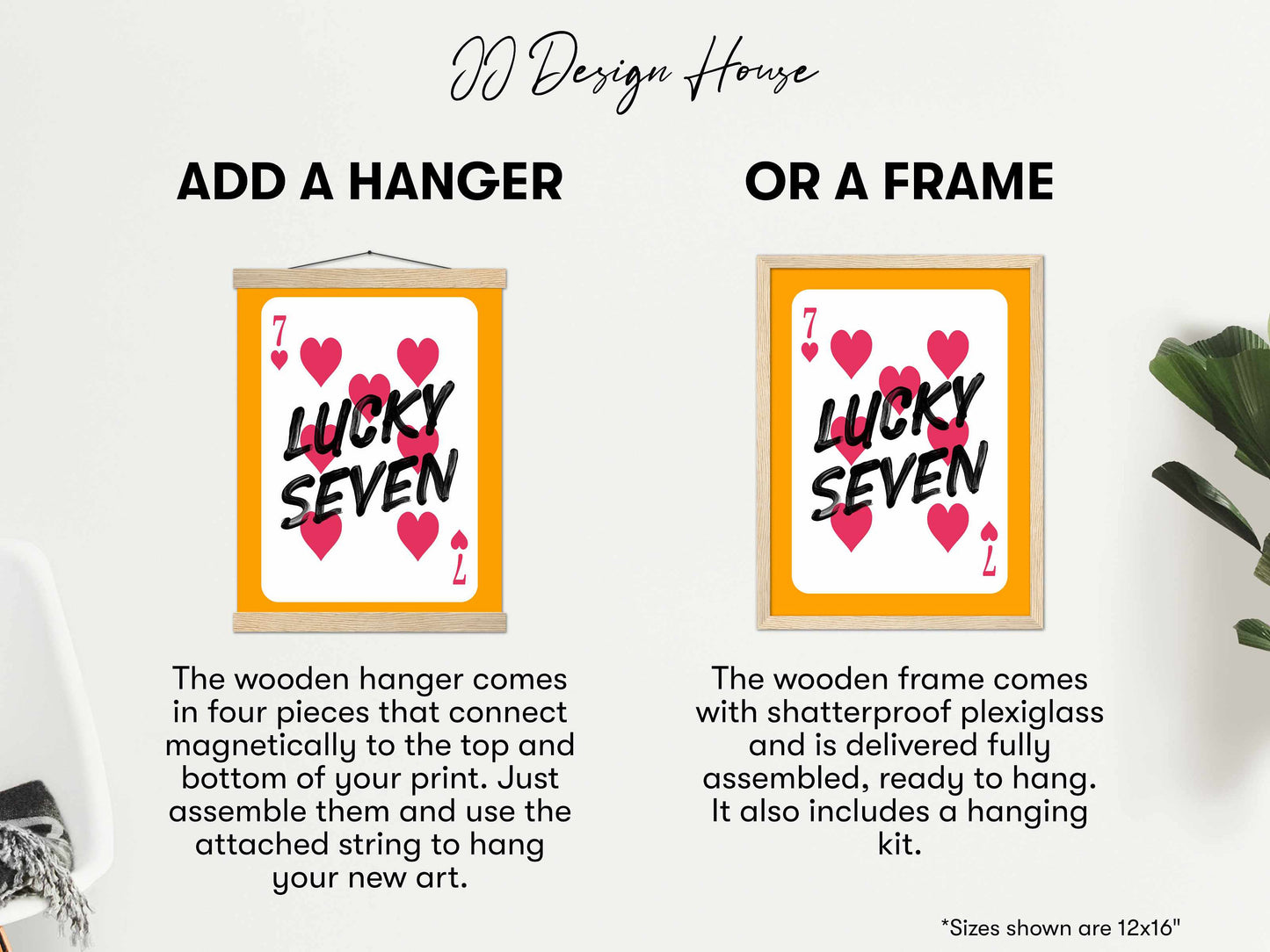 Printed Orange Pink Wall Art Lucky Seven Card