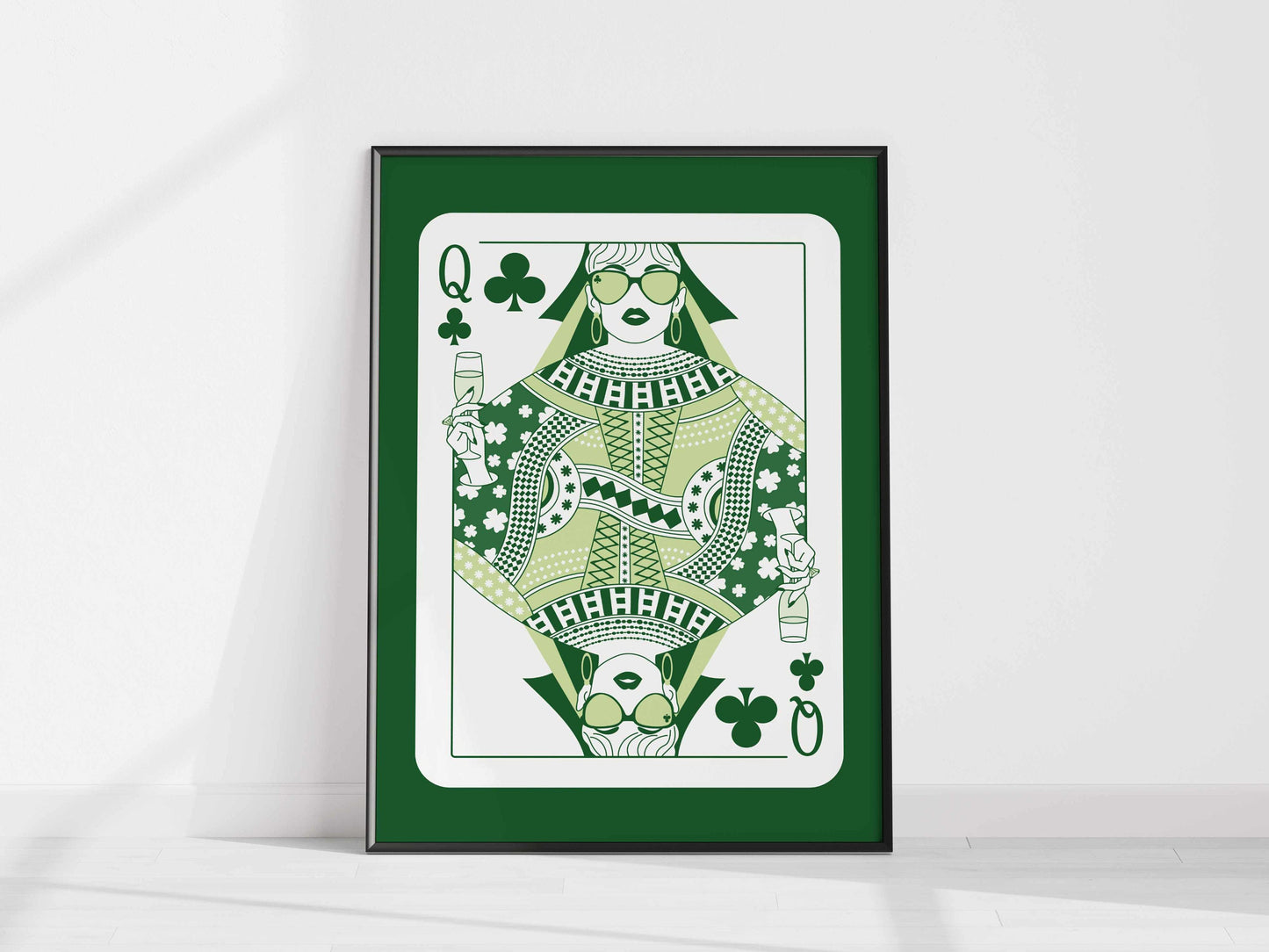 Printed Queen of Clubs Wall Art Green Decor
