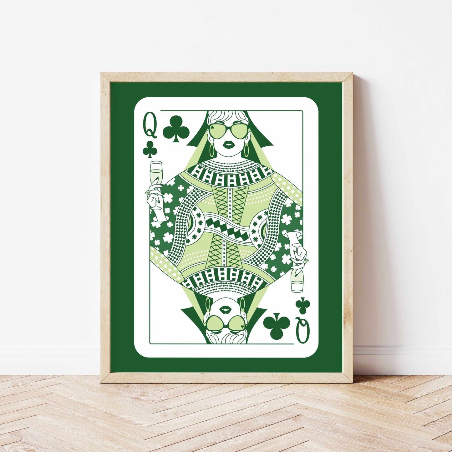 Printed Queen of Clubs Wall Art Green Decor