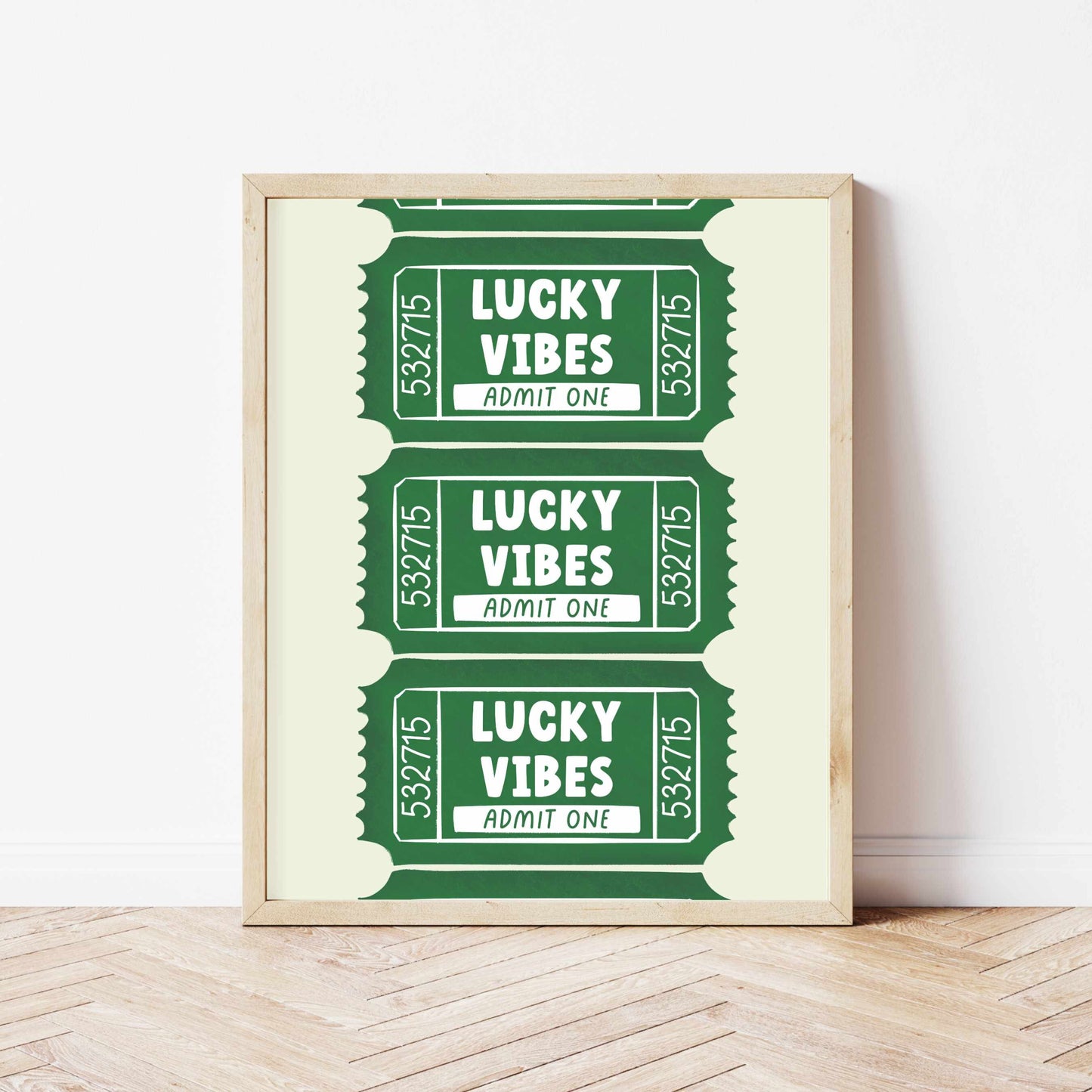 Printed Lucky Vibes Ticket Wall Art Green Decor