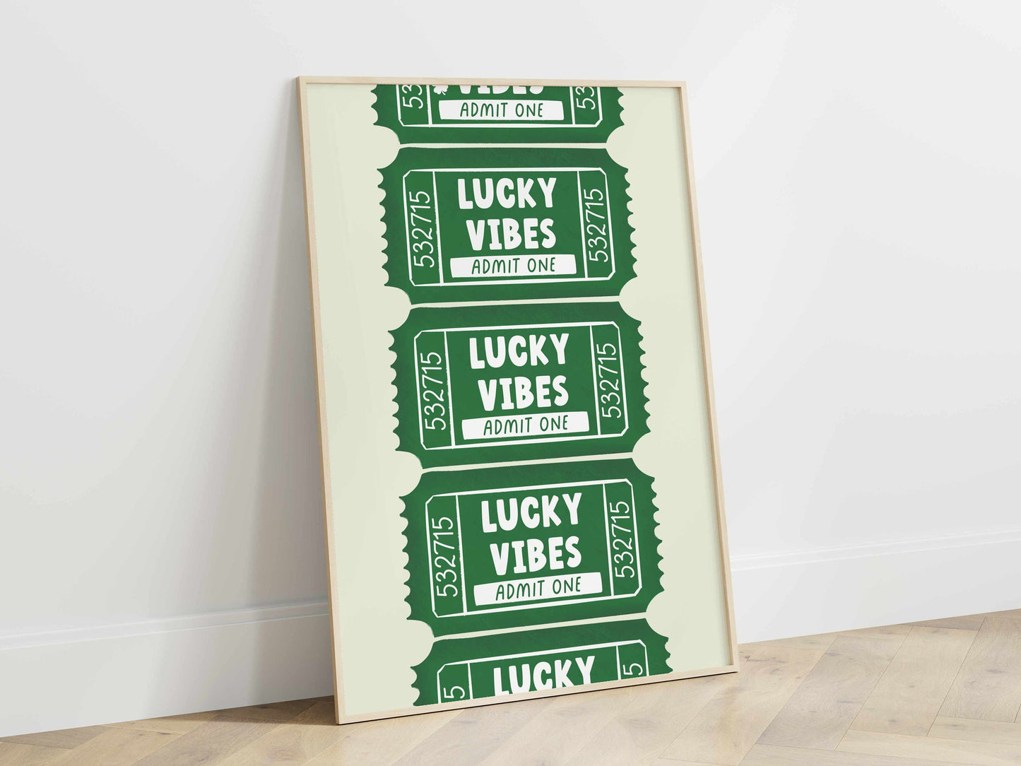 Printed Lucky Vibes Ticket Wall Art Green Decor