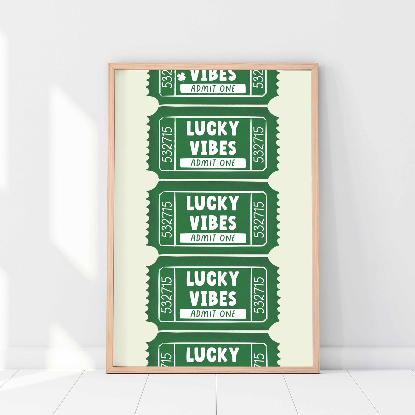 Printed Lucky Vibes Ticket Wall Art Green Decor