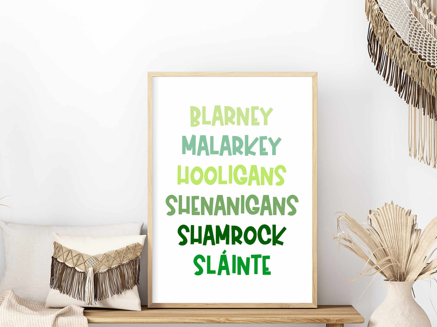 Printed Funny Irish Words Wall Art Green Decor