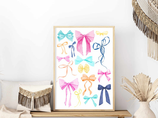 Printed Coquette Room Decor Watercolor Bow Wall Art