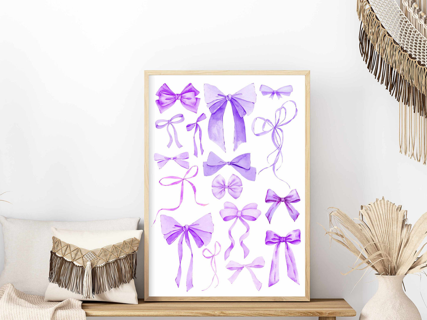Printed Purple Coquette Room Decor Watercolor Bow Wall Art