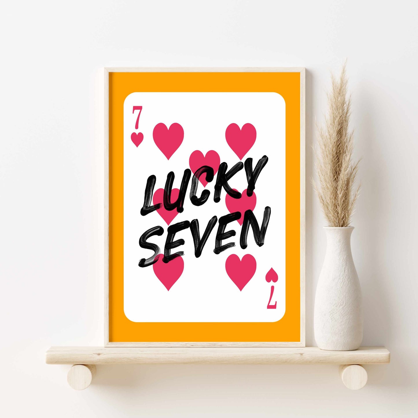 Printed Orange Pink Wall Art Lucky Seven Card