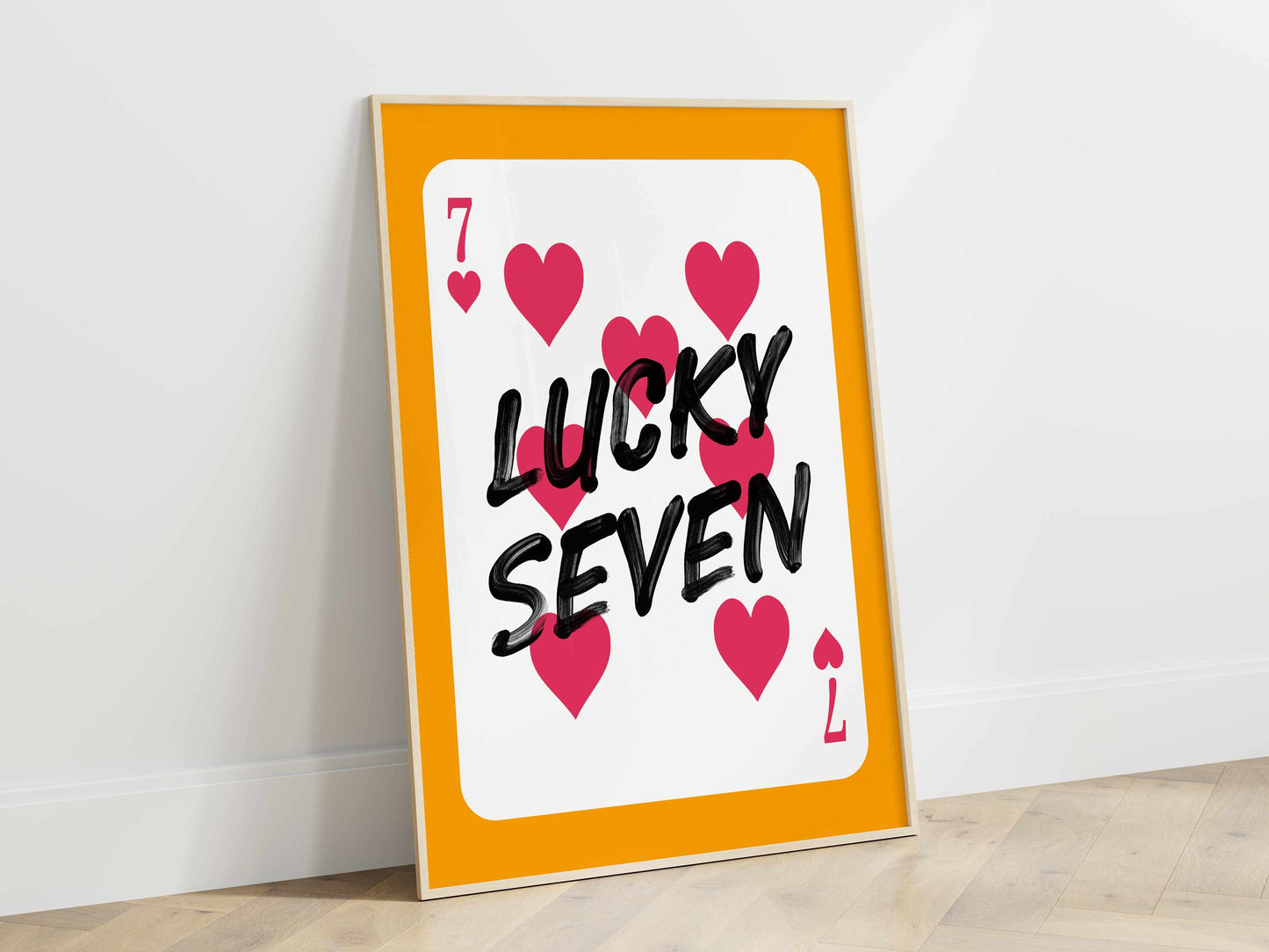 Printed Orange Pink Wall Art Lucky Seven Card