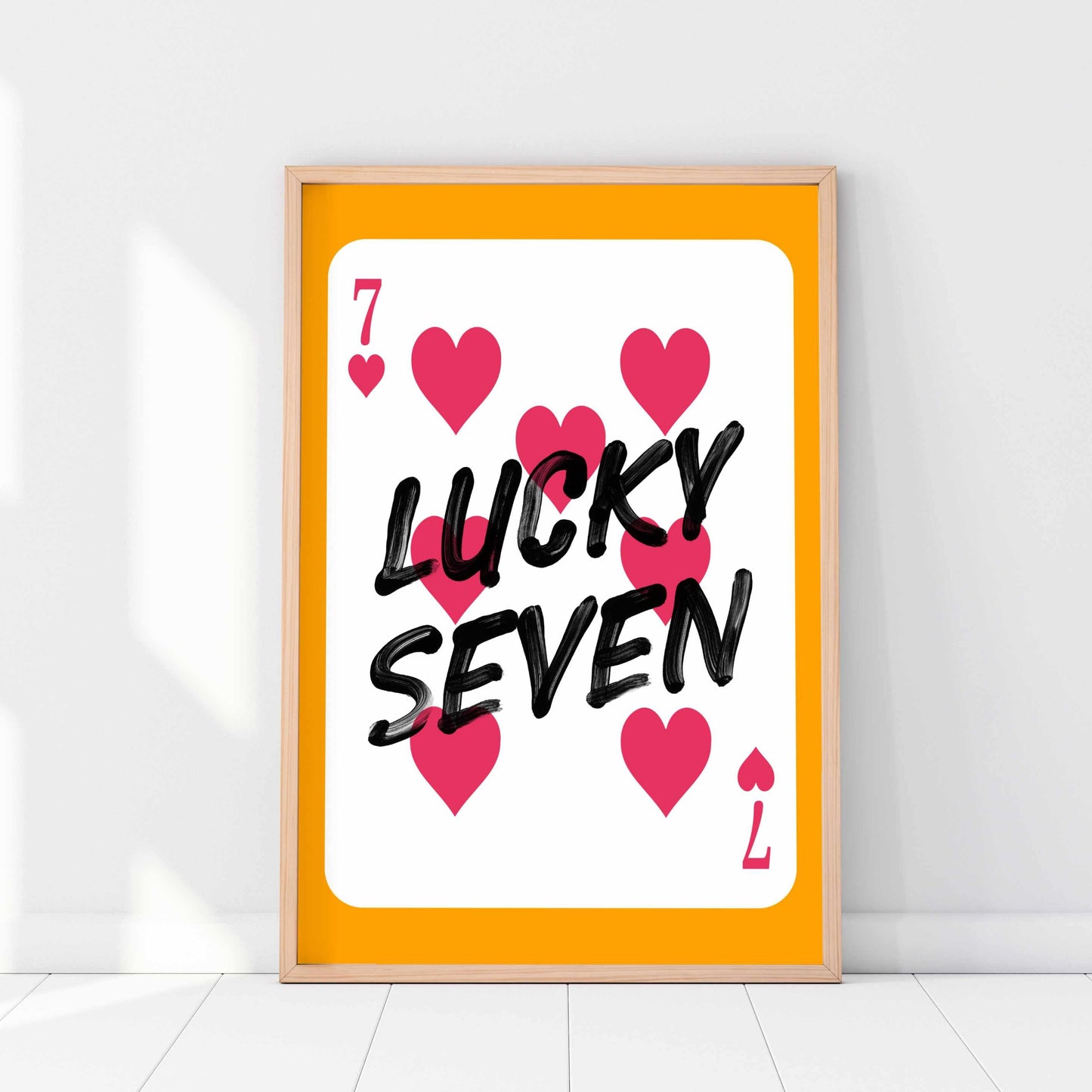 Printed Orange Pink Wall Art Lucky Seven Card
