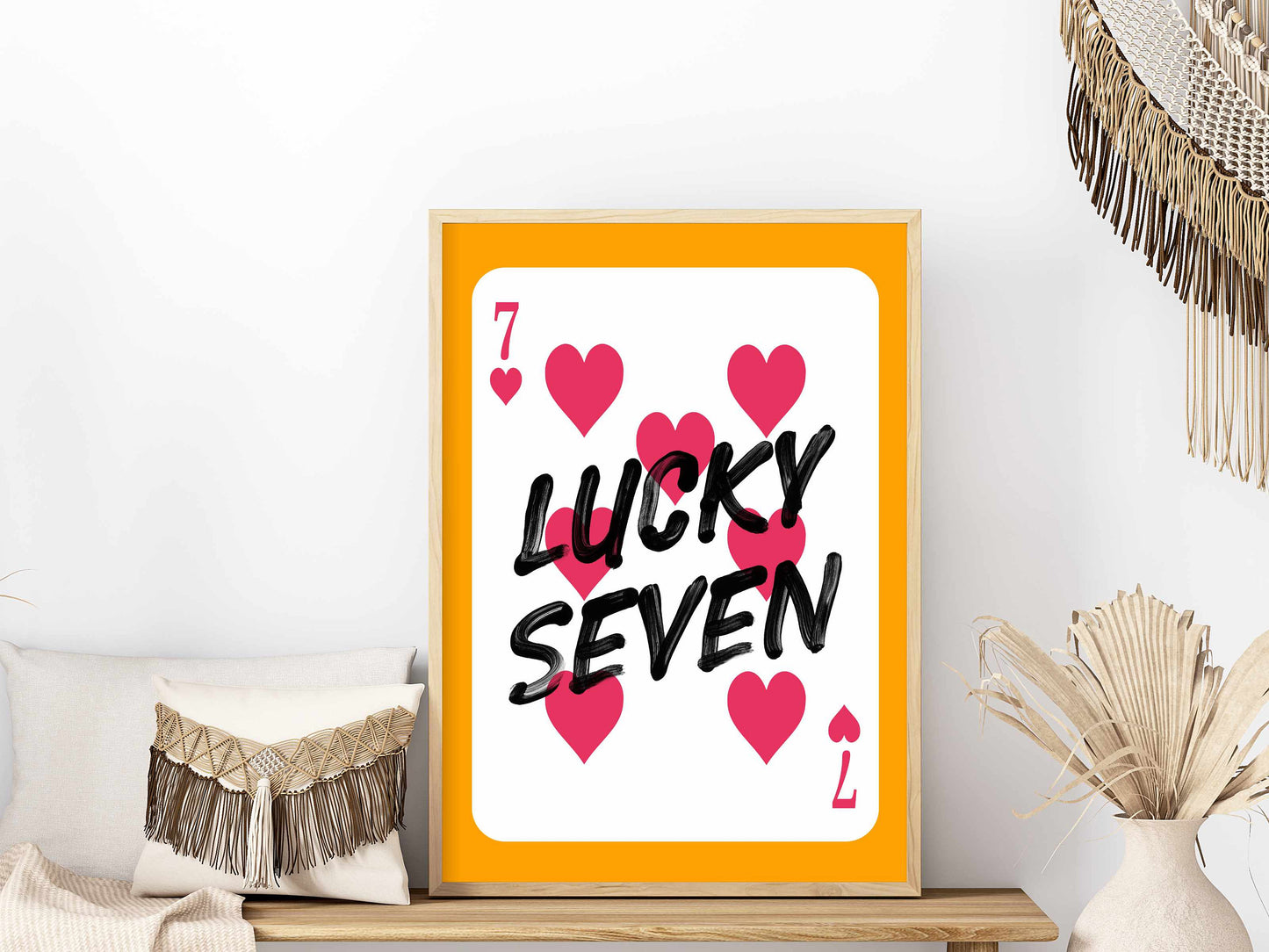 Printed Orange Pink Wall Art Lucky Seven Card