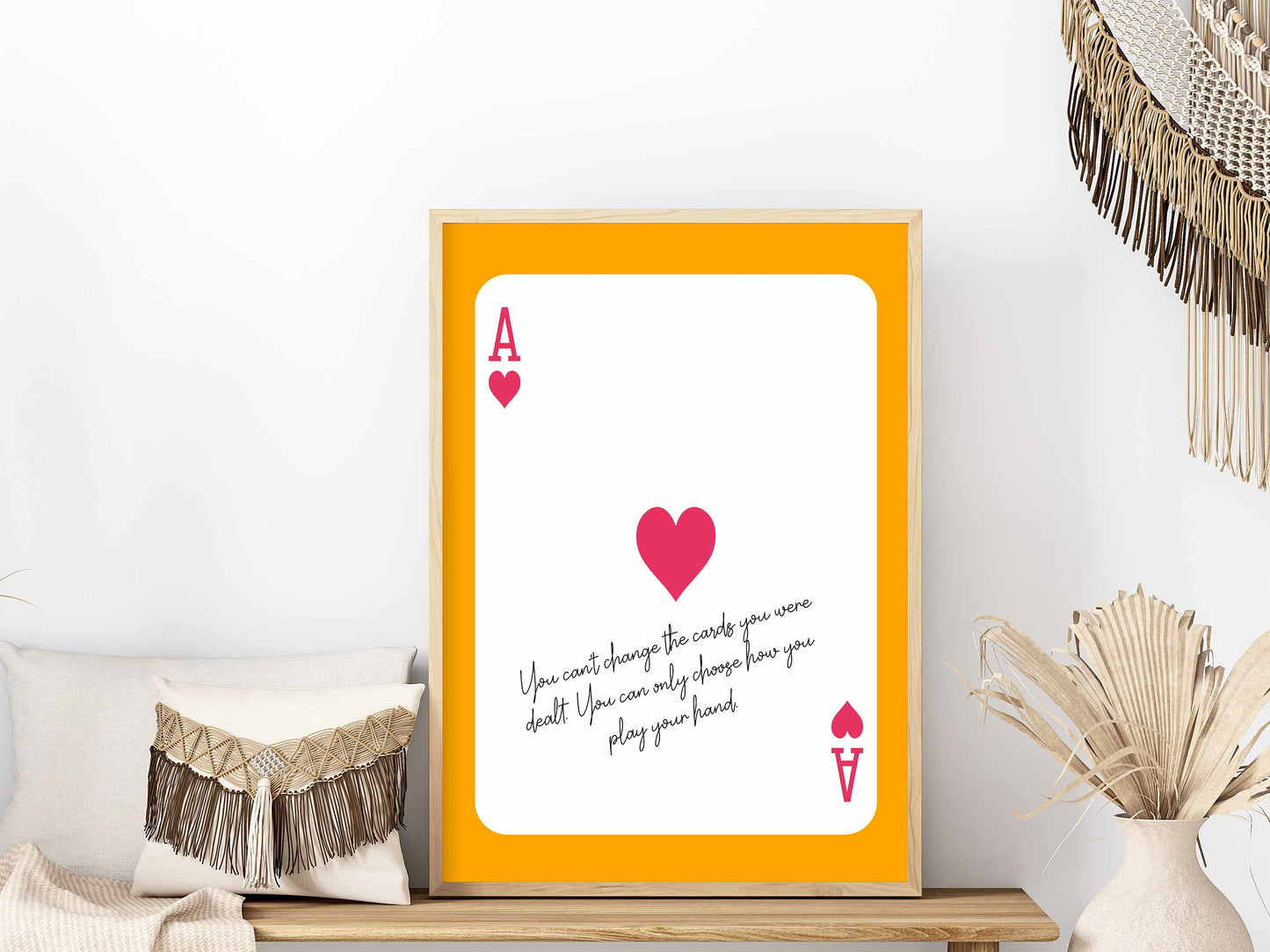 Printed Orange Pink Wall Art Ace of Hearts